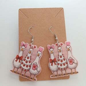 Fashion Jewelry Pink Duck Family Heart Dangle Earrings